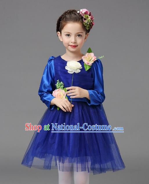 Top Grade Modern Dance Costume, Children Chorus Singing Group Dance Royalblue Veil Dress for Kids