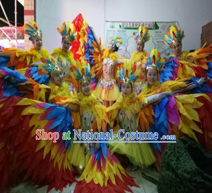 Top Grade Children Stage Performance Costume, Professional Cosplay Feather Wings Dance Clothing for Kids