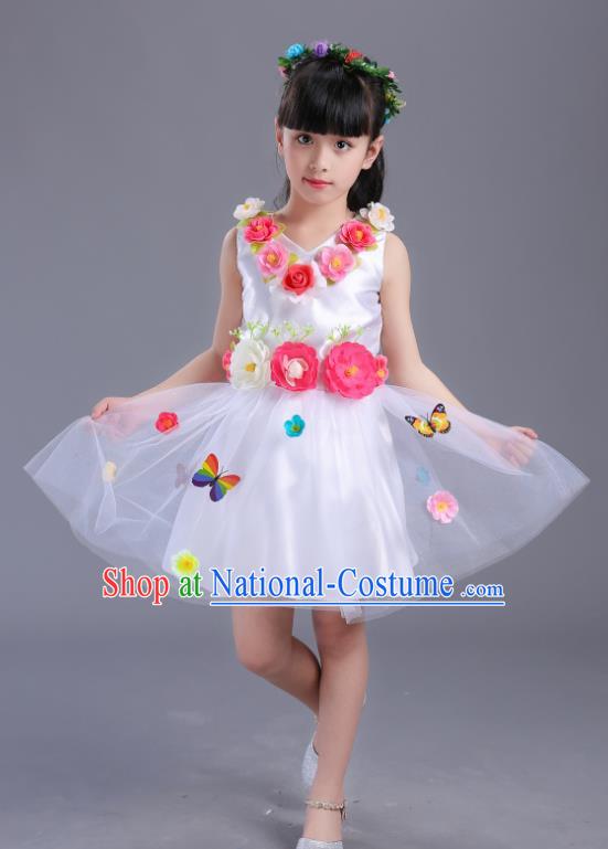 Top Grade Flower Faerie Modern Dance Costume, Children Chorus Singing Group Dance White Dress for Kids