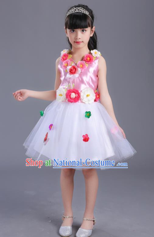 Top Grade Flower Faerie Modern Dance Costume Pink Dress, Children Chorus Singing Group Dance Clothing for Kids