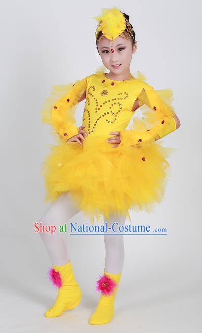 Top Grade Modern Dance Cosplay Chicken Costume Yellow Dress, Children Chorus Singing Group Dance Clothing for Kids