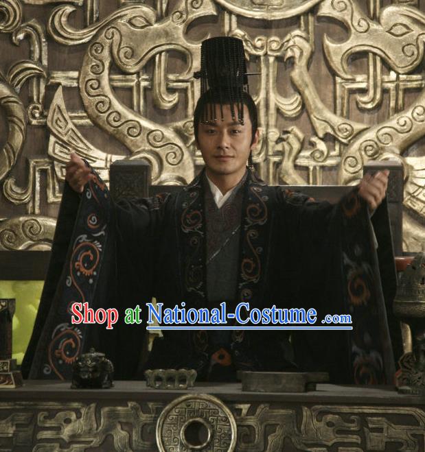 Chinese Ancient Han Dynasty Emperor Liu Heng Replica Costume and Headpiece Complete Set for Men