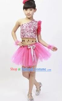 Top Grade Stage Performance Latin Dance Costume, Professional Modern Dance Pink Bubble Dress for Kids