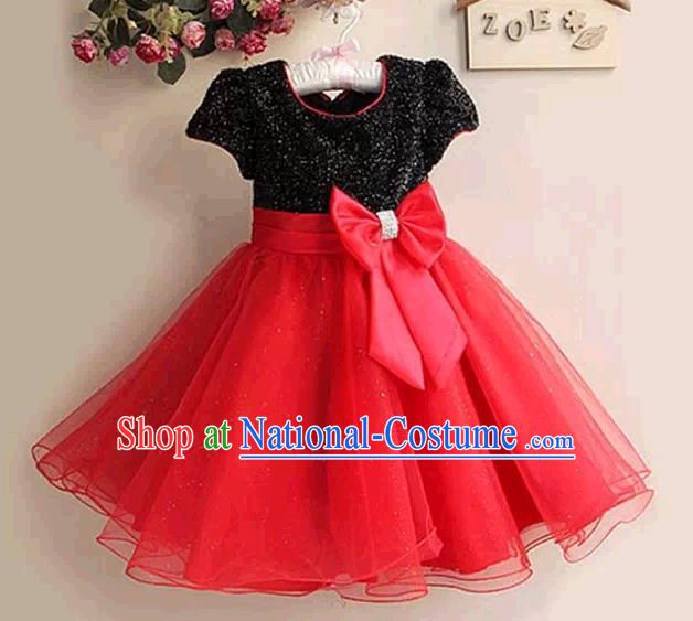 Top Grade Stage Performance Children Compere Costume, Professional Chorus Singing Red Dress for Kids