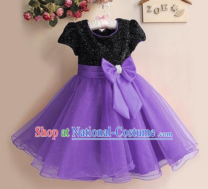 Top Grade Stage Performance Children Compere Costume, Professional Chorus Singing Purple Dress for Kids