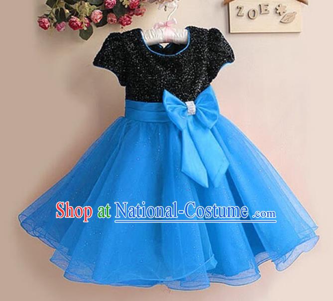 Top Grade Stage Performance Children Compere Costume, Professional Chorus Singing Blue Dress for Kids