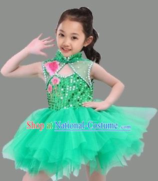 Top Grade Stage Performance Children Compere Costume, Professional Chorus Singing Green Bubble Dress for Kids