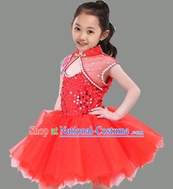 Top Grade Stage Performance Children Compere Costume, Professional Chorus Singing Red Bubble Dress for Kids