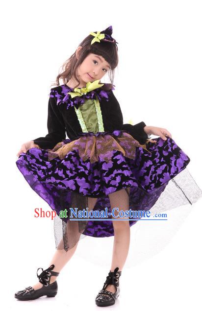 Top Grade Halloween Stage Performance Costume, Professional Modern Dance Cosplay Witch Dress for Kids