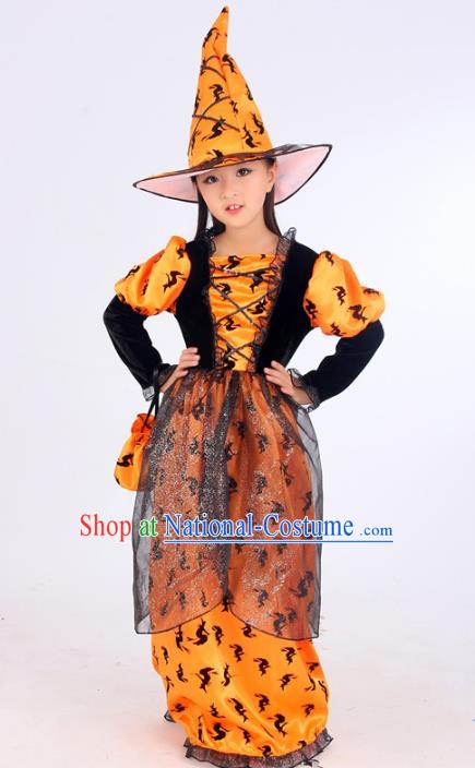 Top Grade Halloween Stage Performance Costume and Hats, Professional Modern Dance Cosplay Witch Dress for Kids