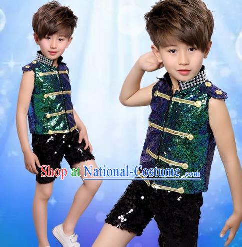 Top Grade Stage Performance Boys Jazz Dance Costume, Professional Compere Modern Dance Clothing for Kids