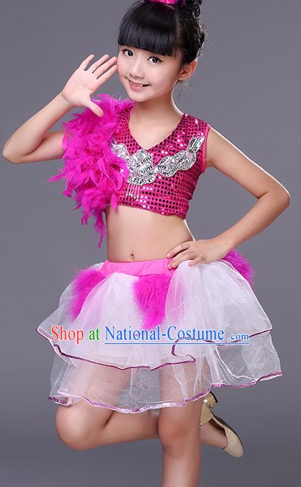 Top Grade Stage Performance Jazz Dance Costume, Professional Modern Dance Rosy Clothing for Kids