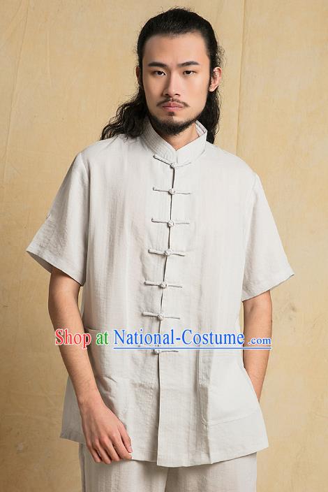 Chinese Kung Fu Costume Plated Buttons Grey Linen Suits Martial Arts Gongfu Wushu Tang Suits Tai Chi Clothing for Men