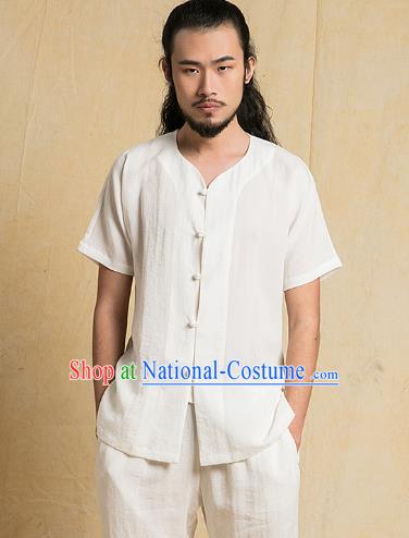 Chinese Kung Fu Costume Martial Arts Gongfu White Linen Suits Wushu Tang Suits Tai Chi Clothing for Men