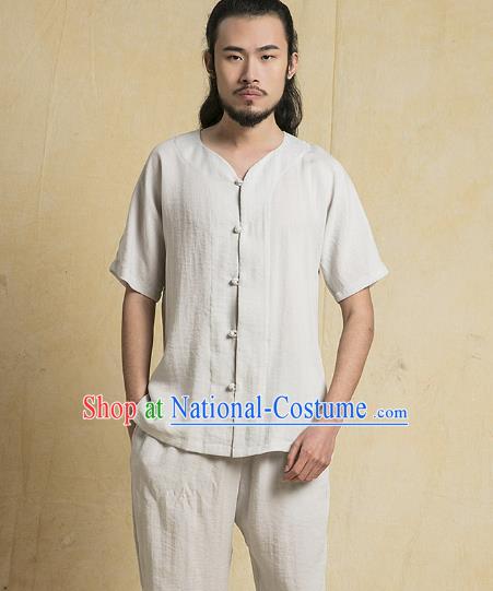 Chinese Kung Fu Costume Martial Arts Gongfu Grey Linen Suits Wushu Tang Suits Tai Chi Clothing for Men