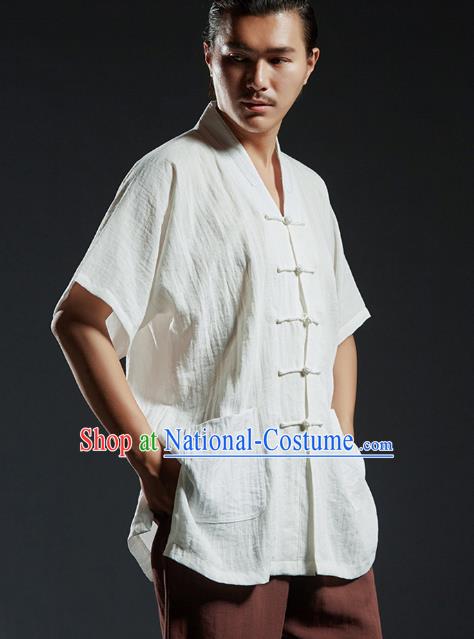 Chinese Kung Fu Costume Tang Suits White Shirts Martial Arts Gongfu Wushu Tai Chi Clothing for Men