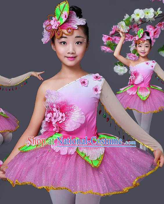 Top Grade Stage Performance Ballet Dance Costume, Professional Modern Dance Pink Dress for Kids