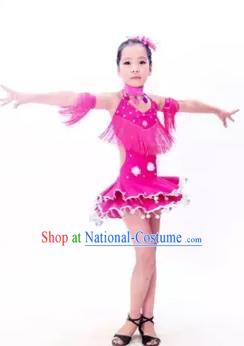 Top Grade Stage Performance Latin Dance Costume, Professional Modern Dance Rosy Dress for Kids