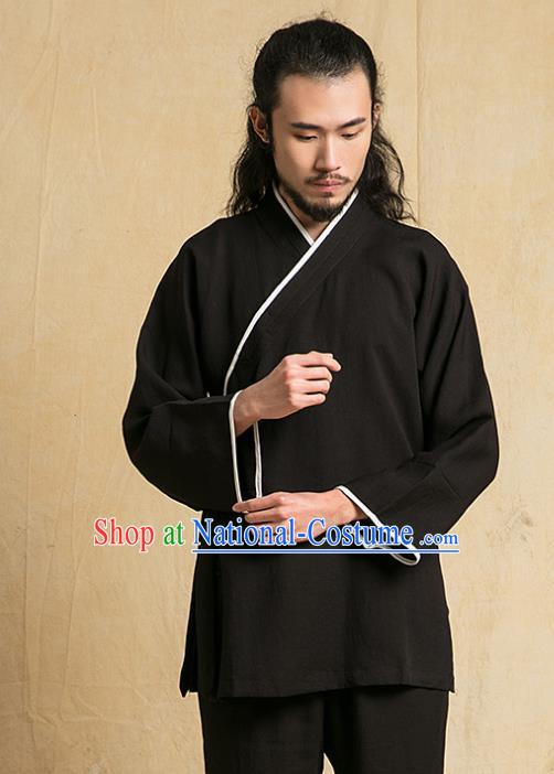 Top Grade Kung Fu Costume Martial Arts Training Black Linen Suits Gongfu Wushu Tang Suit Clothing for Men