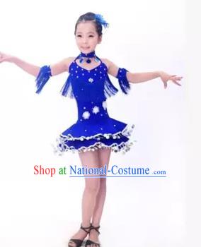 Top Grade Stage Performance Latin Dance Costume, Professional Modern Dance Blue Dress for Kids