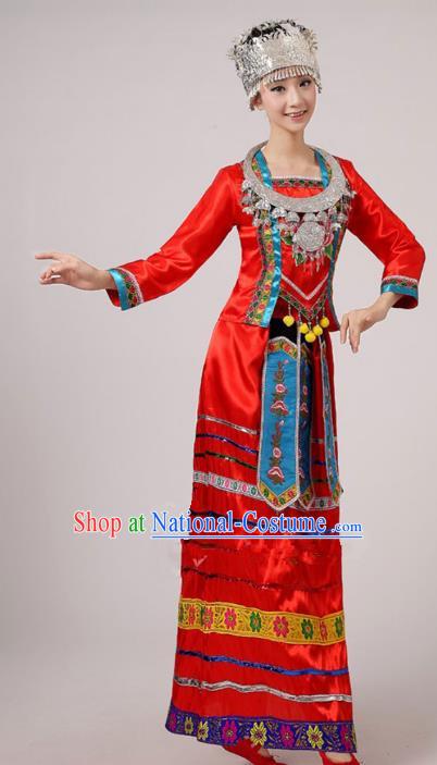 Traditional Chinese Ethnic Costume Red Dress Chinese Miao Minority Nationality Dance Clothing for Women