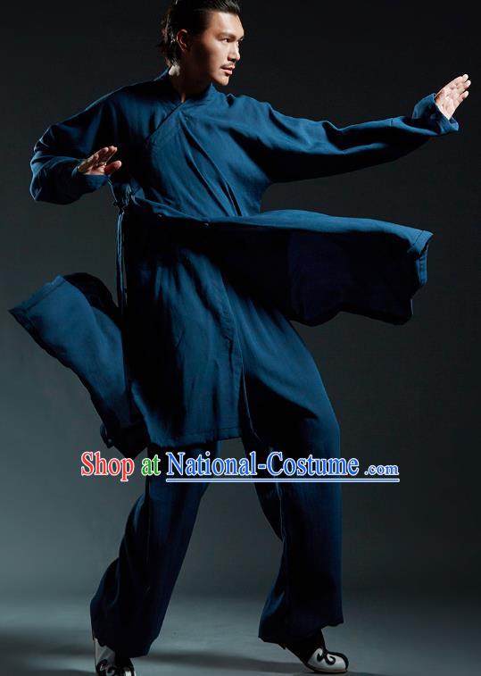 Top Grade Kung Fu Costume Martial Arts Training Blue Uniform Gongfu Wushu Tang Suit Clothing for Men