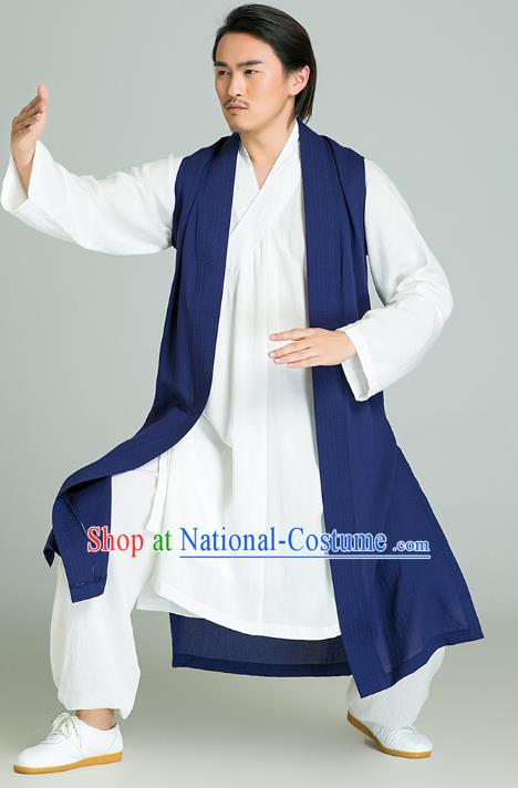 Top Grade Kung Fu Costume Martial Arts Training Blue Long Gown Gongfu Wushu Tang Suit Clothing for Men