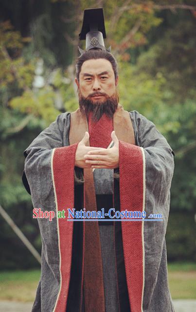 Chinese Ancient Warring States Time Qin State Emperor Ying Ji Replica Costume for Men