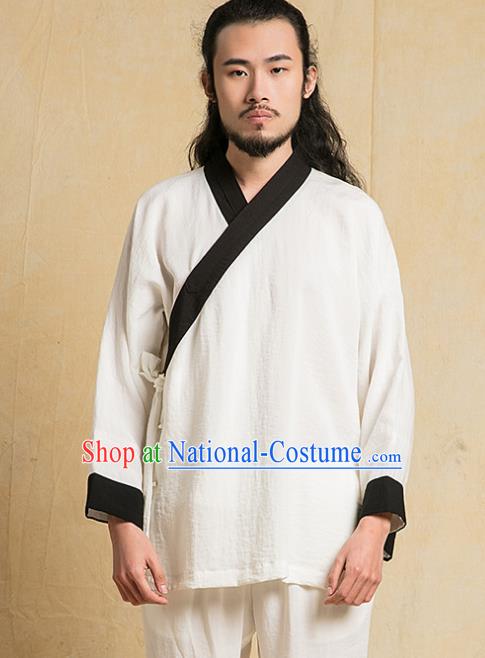 Top Grade Kung Fu Costume White Linen Suit Martial Arts Training Gongfu Wushu Tang Suit Clothing for Men