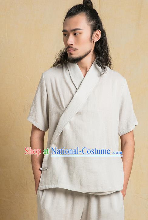 Chinese Kung Fu Grey Costume Tang Suits Martial Arts Gongfu Wushu Tai Chi Clothing for Men