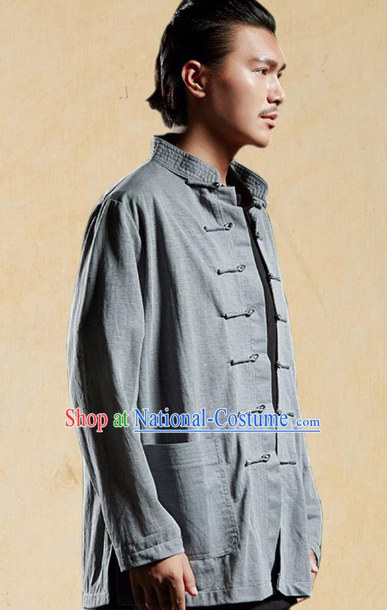 Chinese Kung Fu Martial Arts Shirts Costume Tang Suits Grey Coats Gongfu Wushu Tai Chi Clothing for Men