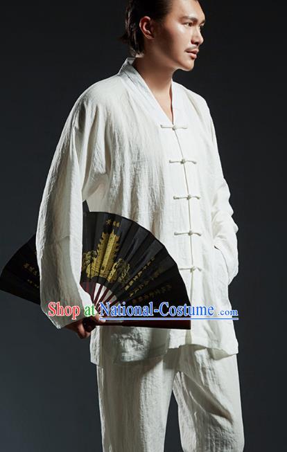 Chinese Kung Fu Martial Arts White Suits Gongfu Tang Suits Costume Wushu Tai Chi Clothing for Men