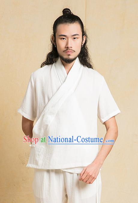 Chinese Kung Fu White Costume Tang Suits Martial Arts Gongfu Wushu Tai Chi Clothing for Men