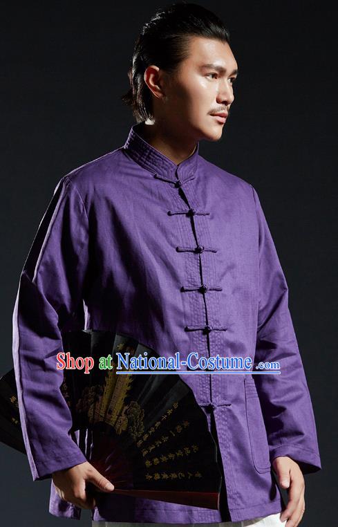 Chinese Kung Fu Shirts Martial Arts Purple Linen Jacket Gongfu Costume Wushu Tai Chi Clothing for Men