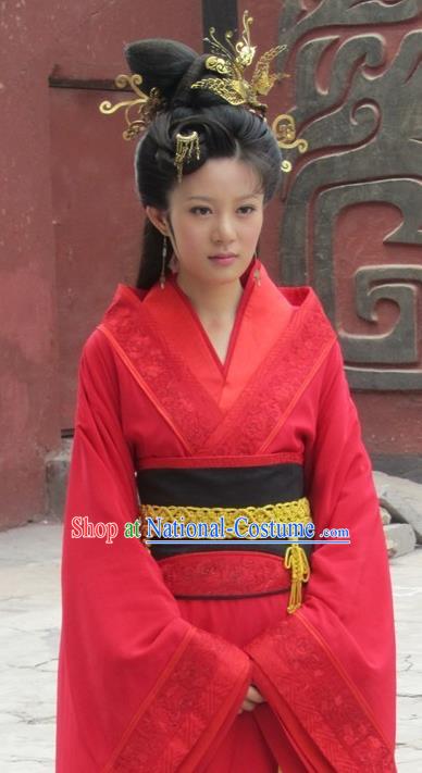 Traditional Chinese Ancient Warring States Period Xi Shi Hanfu Red Dress Embroidered Replica Costume for Women