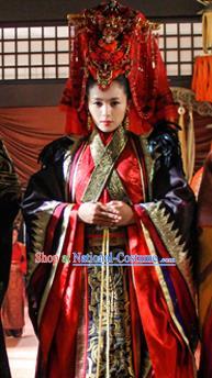 Traditional Chinese Ancient Qin Kingdom Queen Mi Zhu Wedding Dress Embroidered Replica Costume for Women