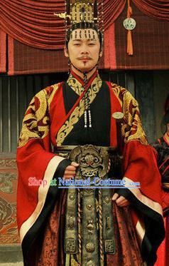 Traditional Chinese Ancient Warring States Period Chu State Emperor Mi Huai Replica Costume for Men