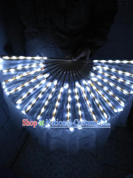 White Professional Stage Performance LED Dance Fans Dancing Fan Hands Props