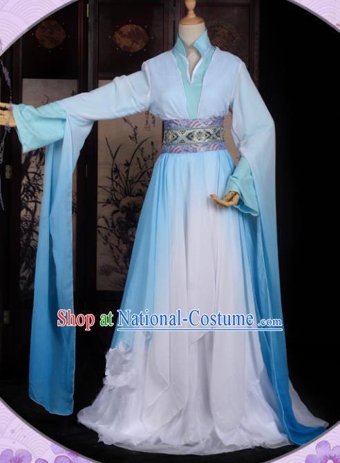 Chinese Ancient Palace Princess Costume Cosplay Fairy Blue Dress Hanfu Clothing for Women