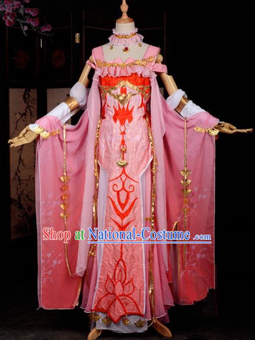 Chinese Ancient Female Knight-errant Costume Cosplay Fairy Pink Dress Hanfu Clothing for Women