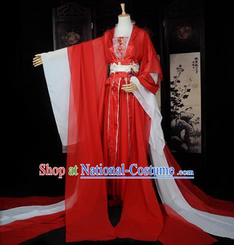 Chinese Ancient Female Knight Embroidered Wedding Costume Cosplay Princess Red Dress Hanfu Clothing for Women