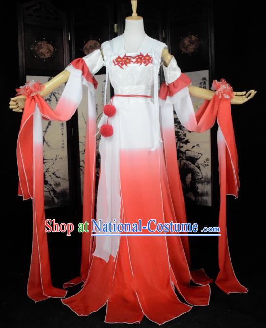 Chinese Ancient Female Knight Costume Cosplay Princess Red Dress Hanfu Clothing for Women