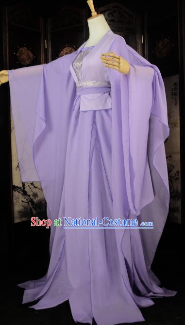 Chinese Ancient Fairy Young Lady Purple Costume Cosplay Female Swordsman Little Dragon Maiden Dress Hanfu Clothing for Women