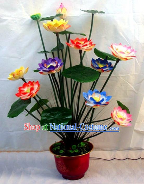 Traditional Handmade Chinese Lotus Lanterns Electric LED Lights Lamps Desk Lamp Decoration