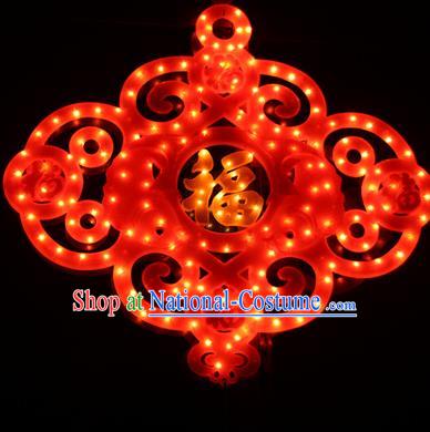 Traditional Handmade Chinese Knots Lanterns Spring Festival Electric Character Fortune LED Lights Lamps Hanging Lamp Decoration