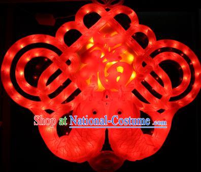 Traditional Handmade Chinese Lanterns Spring Festival Double Fishes Chinese Knots Electric Character Fortune LED Lights Lamps Hanging Lamp Decoration