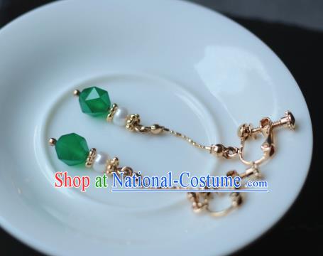 Traditional Chinese Ancient Handmade Hanfu Green Beads Earrings for Women