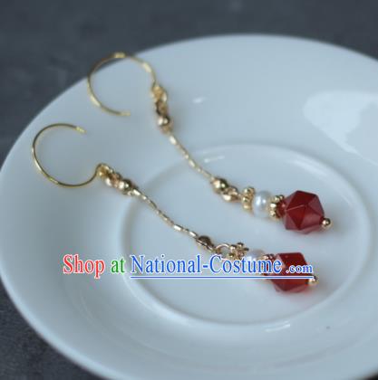 Traditional Chinese Ancient Handmade Hanfu Red Beads Earrings for Women