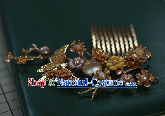 Traditional Chinese Ancient Golden Butterfly Hair Comb Classical Hair Accessories Handmade Hairpins for Women