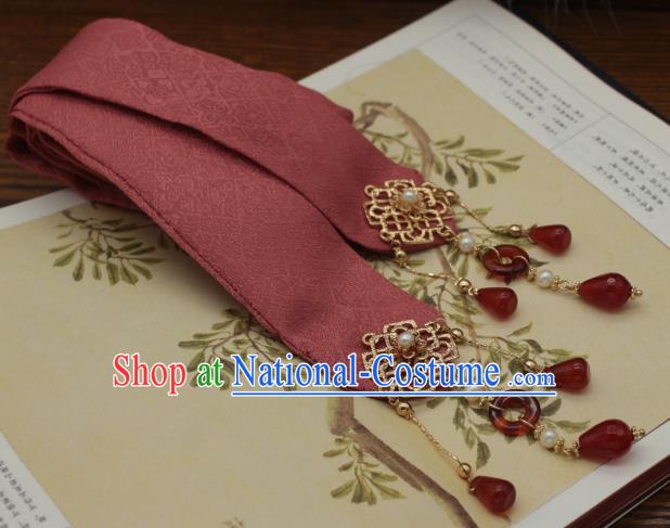 Traditional Chinese Ancient Hair Accessories Handmade Red Silk Headband Hairpins for Women